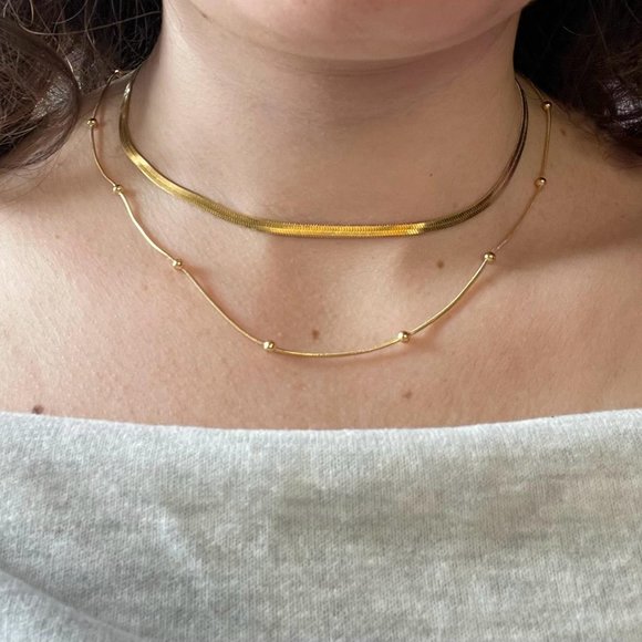 14K Gold Plated Stainless Steel Necklace set (2 pieces) - Picture 2 of 6